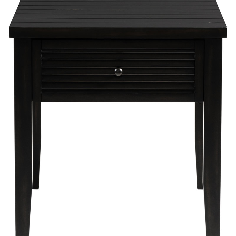 Table de bout carrée avec tiroir simple, finition vieillie et bois franc d'ingénierie, pour espaces côtiers 1 placage de pin, pieds en bois massif, durabilité, style de vie idéal