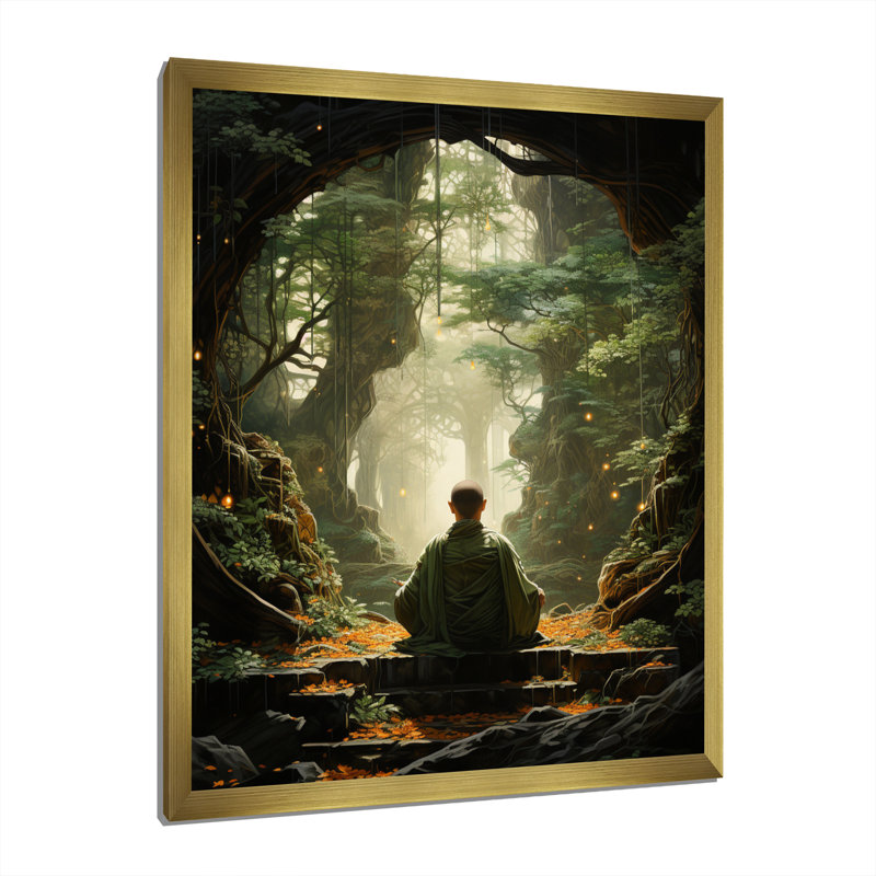 Art bouddhiste vert sur toile vert bouddhiste, L 16 po x H 32 po, Encadrement doré