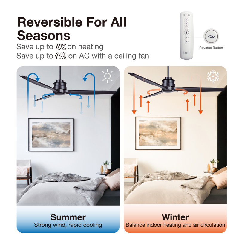 60in 3-Blades Indoor Ceiling Fan with Remote Control, Black