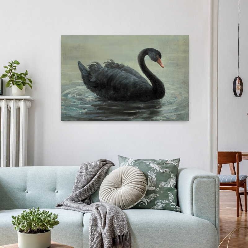 Oiseau contemporain, cygne nageant, art animalier, H 36 po x l 24 po