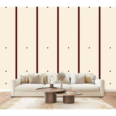 striped Peel and Stick Wallpaper Elegant Vertical Striped Beige Burgundy Minimalist Dots Wall Murals 69"H x 96"W Removable PVC Wall Paper Self-Adhesive Wall Decor for Bedroom Living Room Home Office