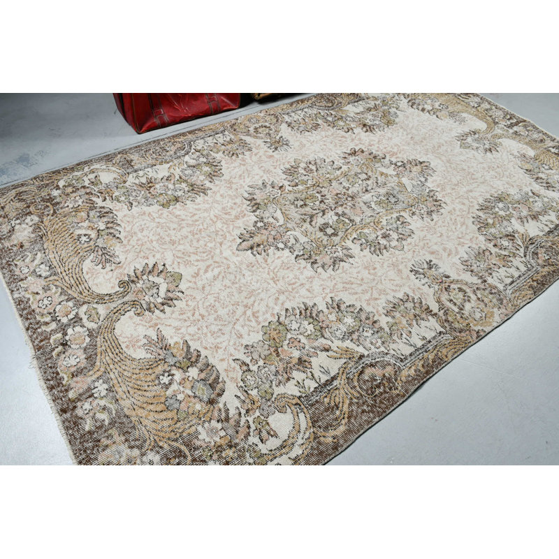 Grand tapis beige tissé à la main Oushak