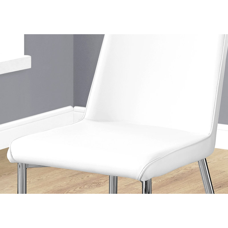 Chaise de salle à manger, ensemble de 2, latérales, rembourrées, cuisine, salle à manger, aspect cuir blanc, métal chromé, contemporain, moderne