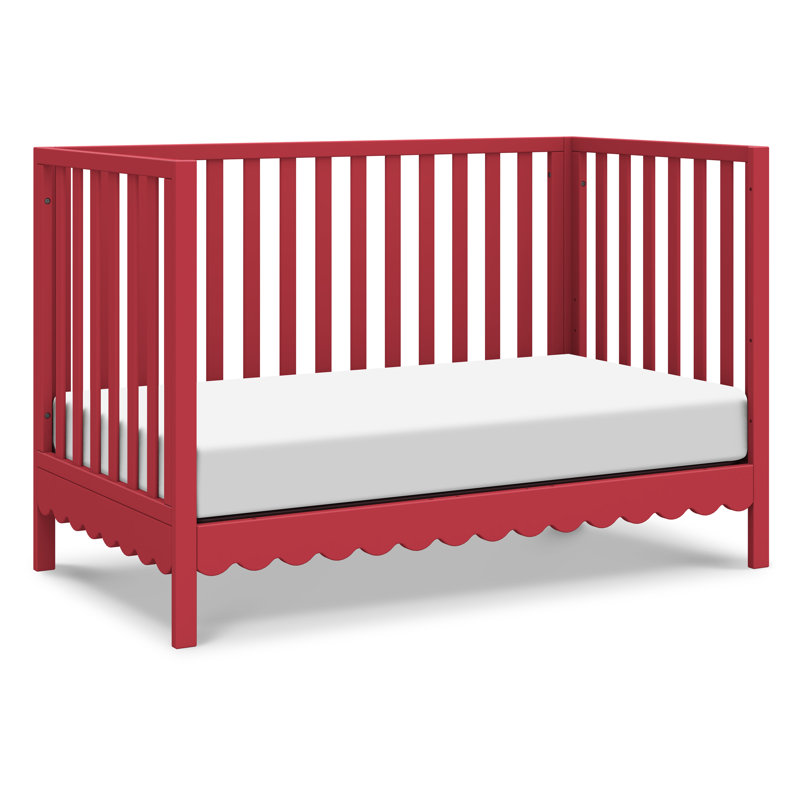 Sammy Scallop Strawberry Red Convertible Pine Wood Crib