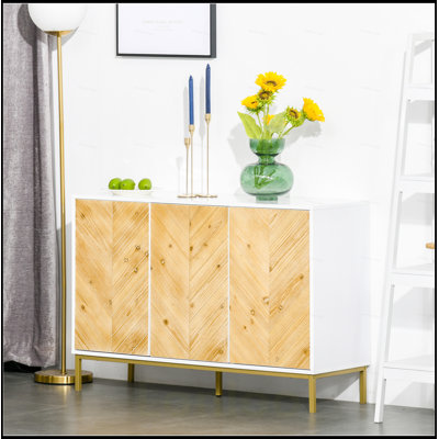 Buffet à 3 portes avec motif à chevrons, tablette réglable et pieds en métal pour des solutions de rangement modernes