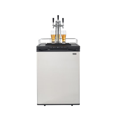 Tireuse à bière, réfrigérateur pour fûts de grande capacité avec bouteille de CO2 de 2,3 kg, capacité de 162 L (2 fûts de 1/6 oz / 2 fûts Slim / 3 fûts à verrouillage à bille), distributeur de bière pression domestique à trois robinets pour fûts à verrouillage à bille.