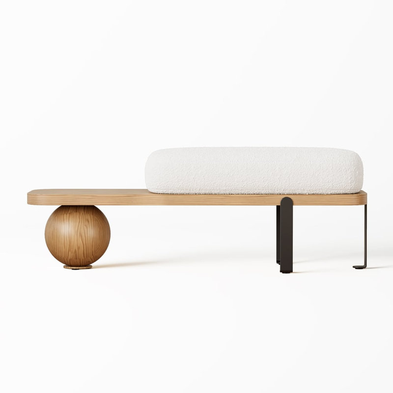 Boucle Upholstered Bench, Black/Natural