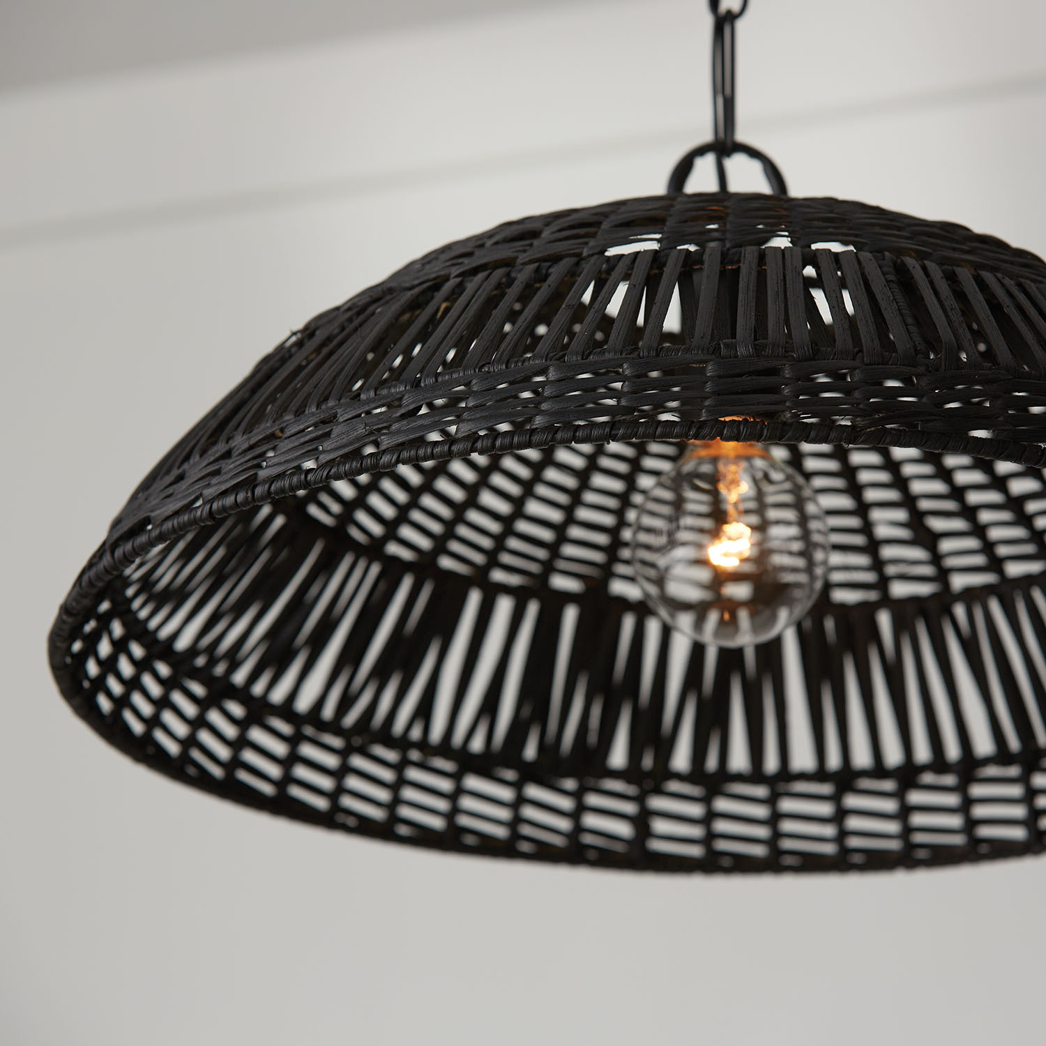 Elfie Single Light Rattan Dimmable Pendant, Black