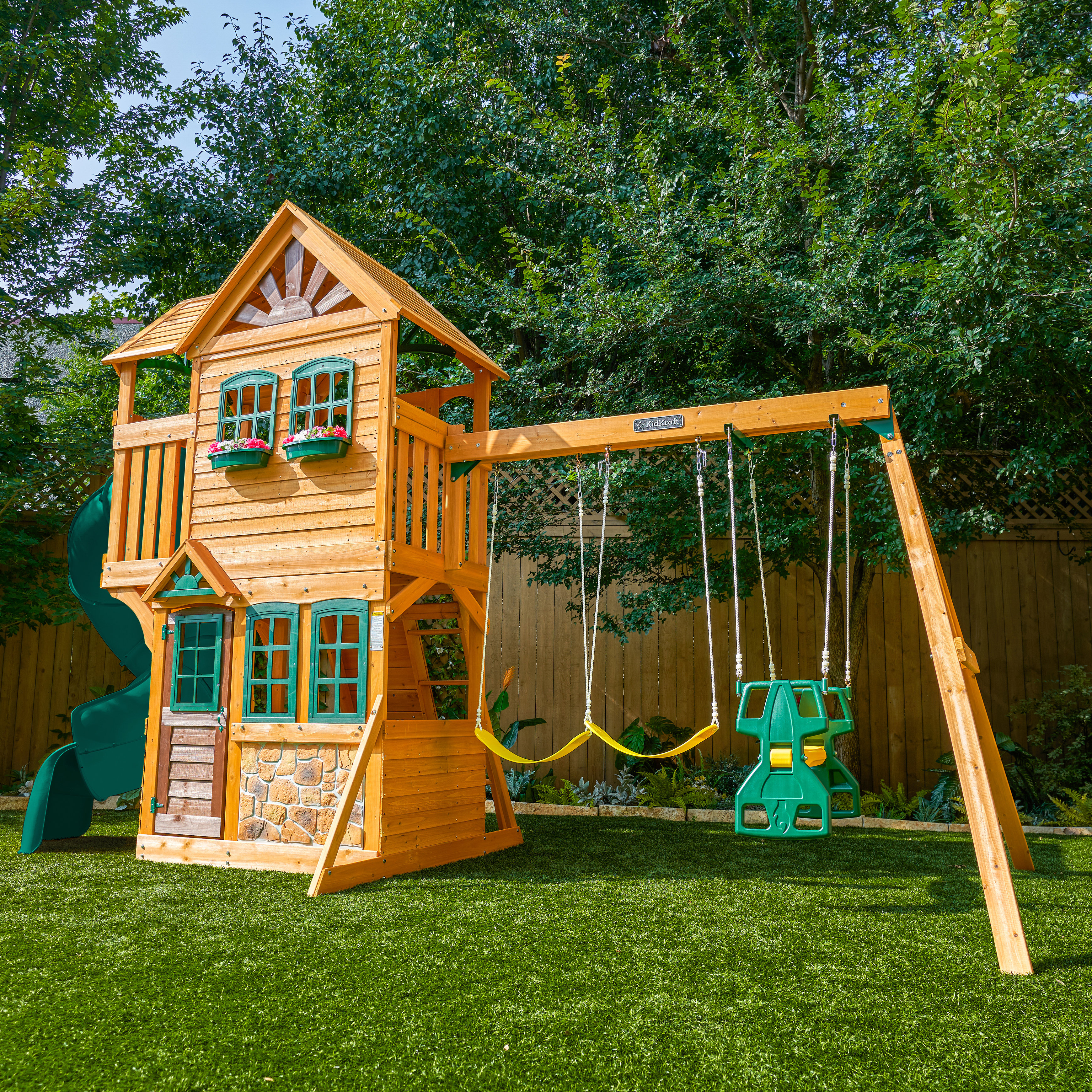 Swing Set Kidkraft Two Story Playhouse KidKraft Cloverdale Wooden