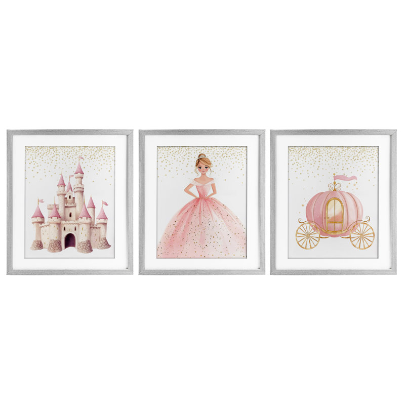 Ensemble de 3 impressions encadrées sous verre, collection Princess Dreams, par Christine Simpson Art, H 21 po x l 17 po