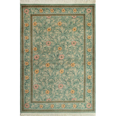 Tapis persan à motif de tapis Moushgan fabriqué à la main - vert, gris, 4 pi 1 po x 6 pi 4 po