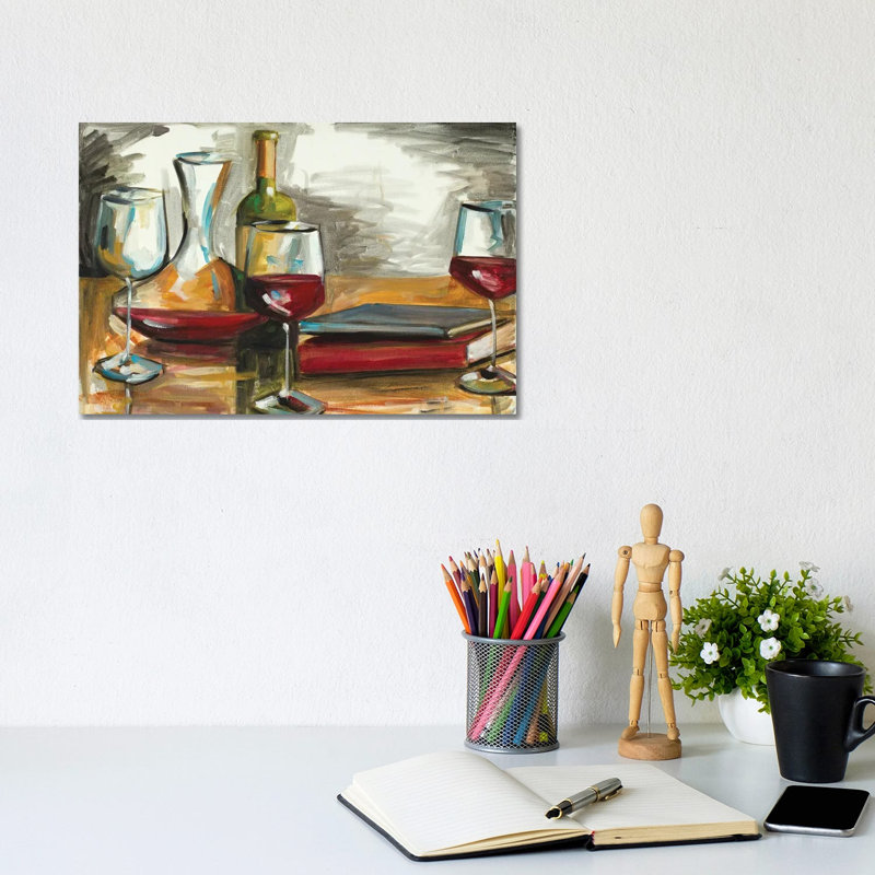 Wine and Books 1 Piece Wrapped Canvas Wall Art, 20.32 cm H x 30.48 cm W