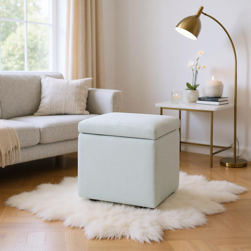 Storage Ottoman in Cotton Linen & Corduroy Options, 16.5"x16.5"x17.3", 18.7lbs - Footrest & Seat, Beige Cotton/Linen