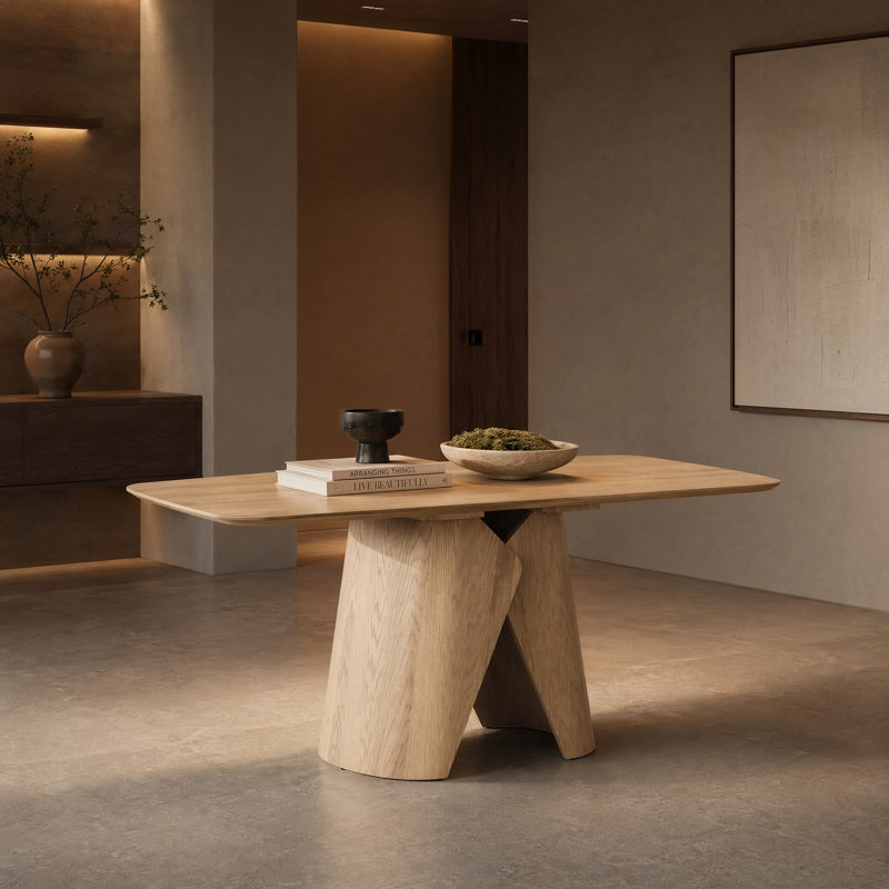 Wood Dining Table with Pedestal Base, Oak