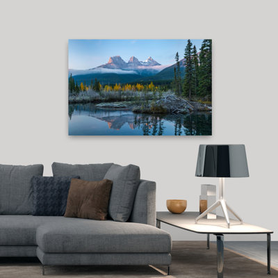 Lake With Mountains In Background Beaverlodge Three Sisters Canmore Alberta Canada Abstract Contemporary Forest Landscape Art