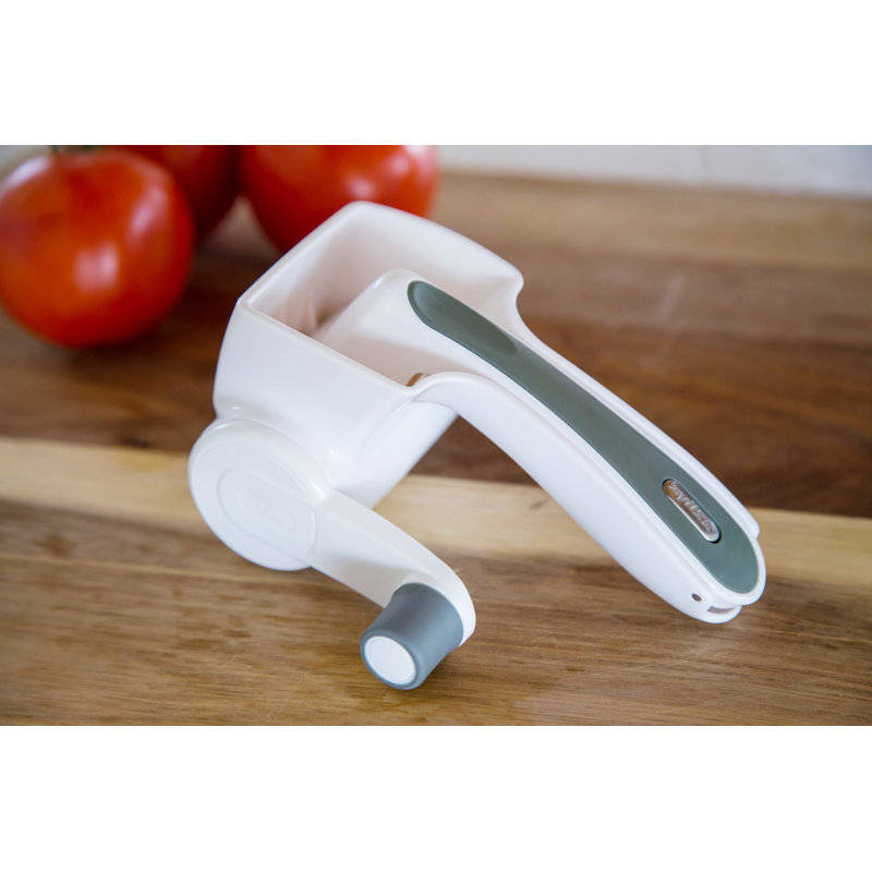 White Handheld Rotary Cheese Grater with Steel Blade