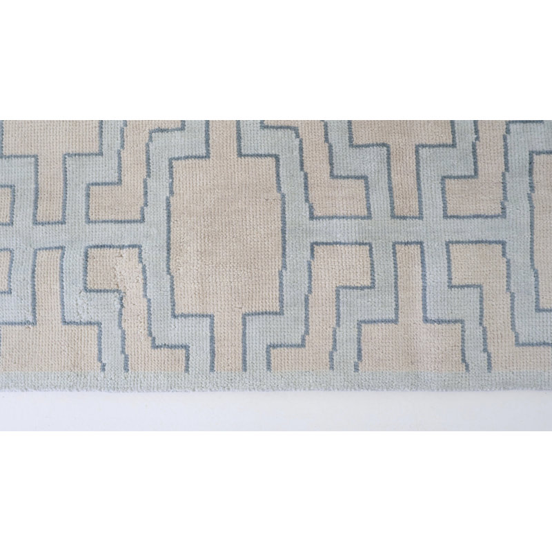 Della Hand Knotted Wool Geometric Area Rug, Blue, Rectangle 8' x 10'