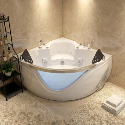 59" light luxury double corner whirlpool bathtub, 20 sets of multi-directional massage nozzles, chromotherapy healing atmosphere, brand-level certified accessories