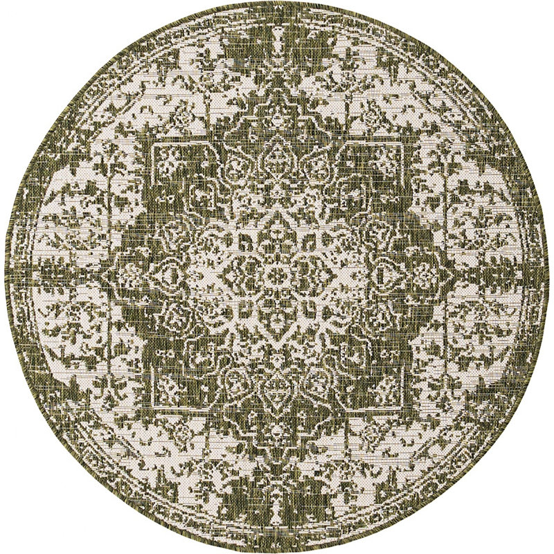 Outdoor Destiny Area Rug Moss Color, Round 4'