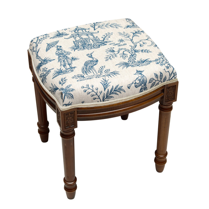 Tabouret de coiffeuse en lin gris Camiah, Noyers, Bleu marine
