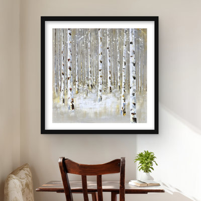 Birch Forest by Winter - Beige Snow Framed Matted Print