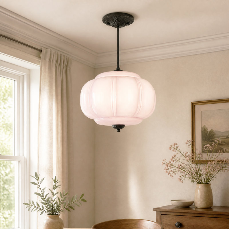 Vintage Glass Semi Flush Mount Ceiling Light,Pumpkin Chandelier, Purple