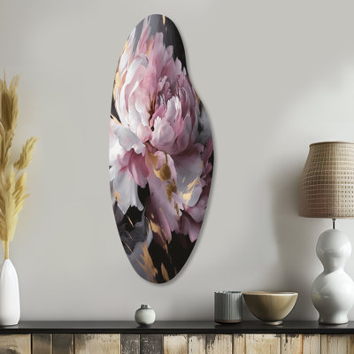 Highworth - Peonies Curved Shape Assymterical Metal Wall Art