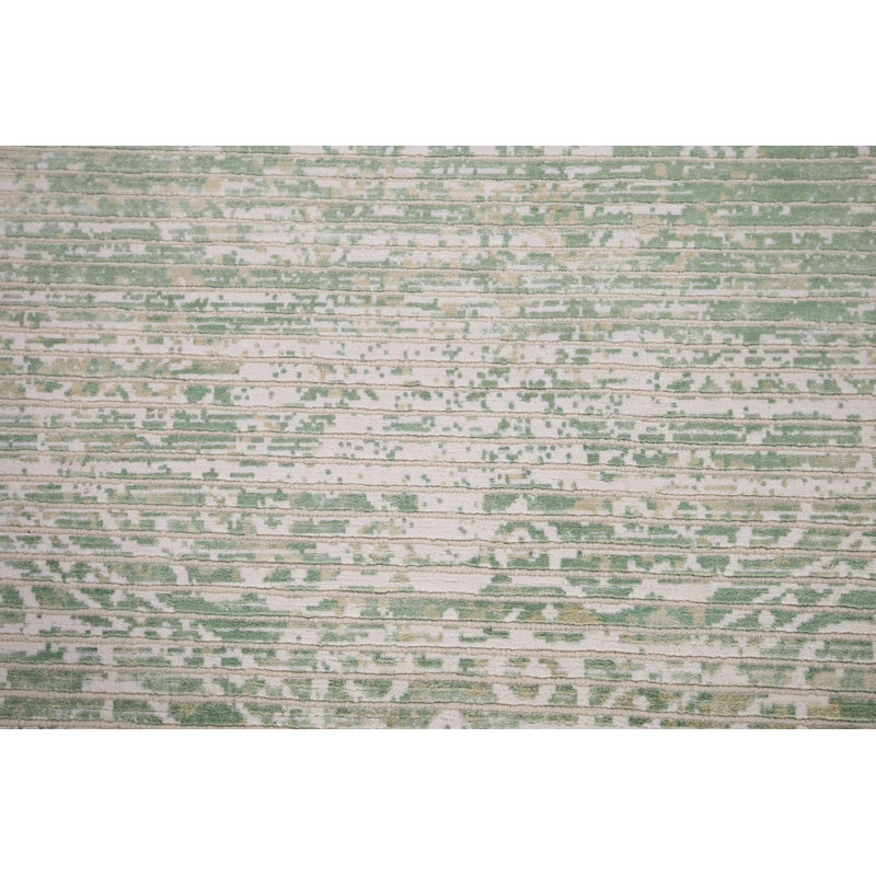 Tapis oriental moderne ivoire et vert abstrait 3 x 5