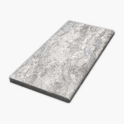 Silver Tumbled 12x24 Travertine Thick Bullnose Coping