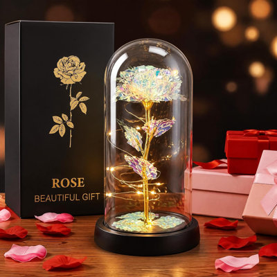 Cadeaux de fleurs roses pour femme, lampe en verre artificiel rose