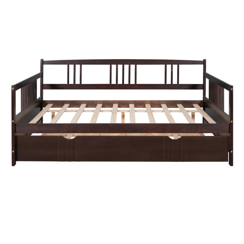 Lit de jour double en bois avec lit gigogne simple, fabrication en pin durable pour le confort et l'efficacité de l'espace