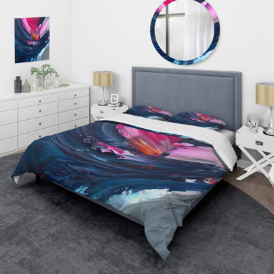 Ensemble de housse de couette en microfibre / polyester texturé bleu et rose