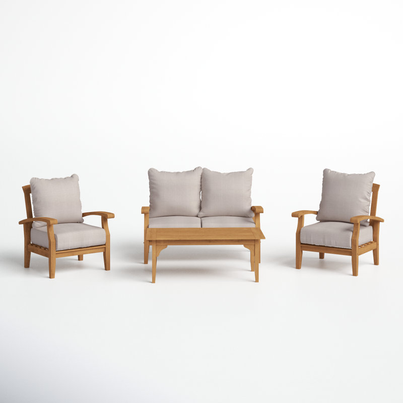 Summerton Teak 4 - Person Patio Conversation Set with Cushions, Beige