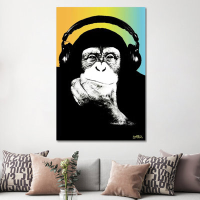Monkey Headphones Rasta III by Steez - Wrapped Canvas Print