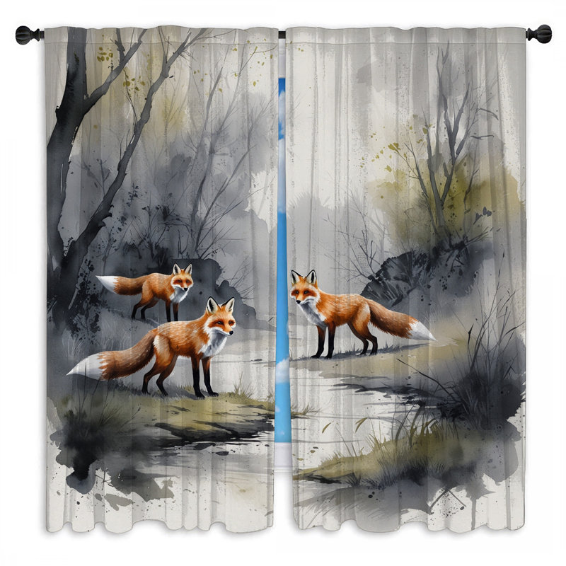 Rideaux obscurcissant et obscurcissant Three Foxes In Forest, 40 po x 80 po - 2 panneaux, Transparent