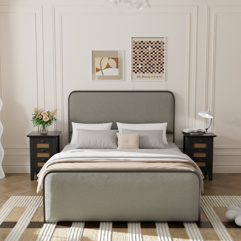 Hateme 3 Piece Upholstered Linen Bedroom Set, Gray
