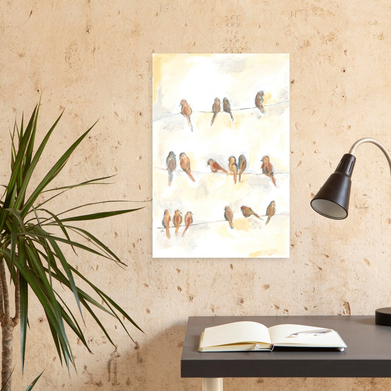 Art contemporain abstrait d'oiseaux douillets, H 24 po x l 16 po