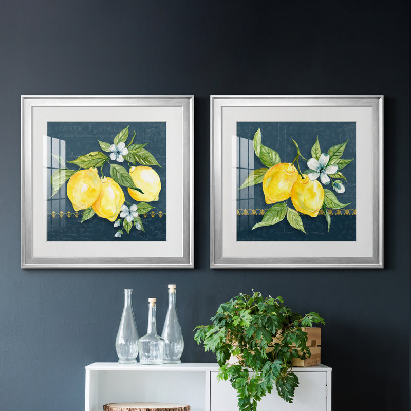 «Blue Lemon Squeeze I», ensemble de 2 impressions, Impression encadrée avec passe-partout, H 17,5 po x l 35 po, Argent argent