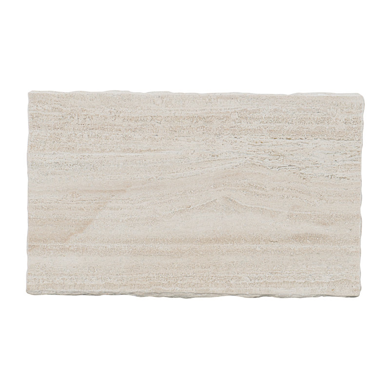 Transitional Brown and White Bar Height Side Table with Laminated Travertine Top