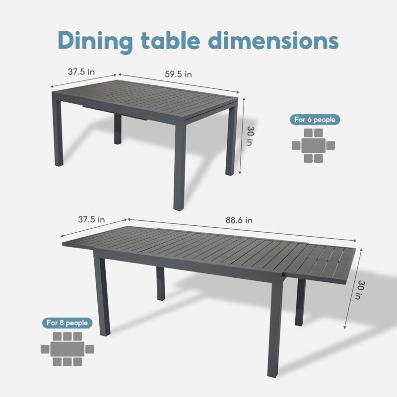 Table de salle à manger d'extérieur extensible en aluminium 8 personnes Tyrah