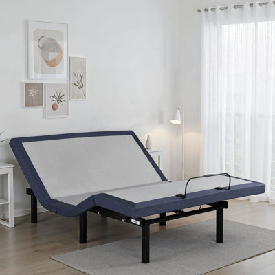 Très grand lit réglable, réglages de la tête et des pieds, plat à une touche, position mémoire, télécommande avec, poids de 850 lb, pliage central, 3 options de pieds, base de lit en acier bleu-gris pour très grand lit, confort, double