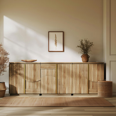 Wood Arched Sideboard Cabinet with Storage, Camel (Set of 3)