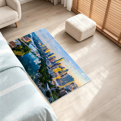 Clear Machine Washable,Texas Usa Sunrise Skyline Cityscape Indoor Area Rug