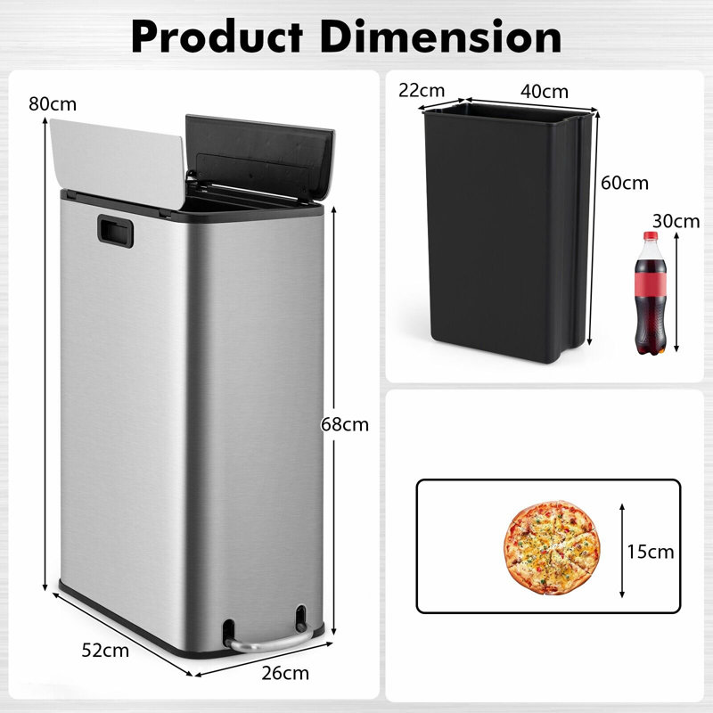 Tangier Stainless Steel Step On Kitchen Trash Can - 10L