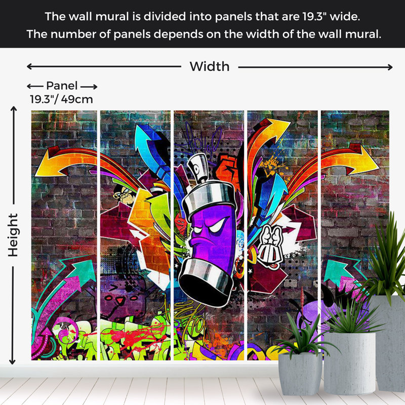Murale Peel & Stick Street Art - Graffiti Attaque colorée, L 115 po x L 82 po