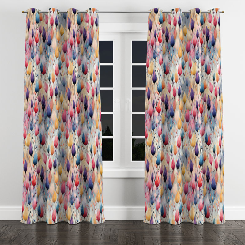 Colorful Ikat Whimsical Dreams - Rideau à œillets occultant rétro - 1 panneau, L 52 po x L 95 po, Œillets dorés