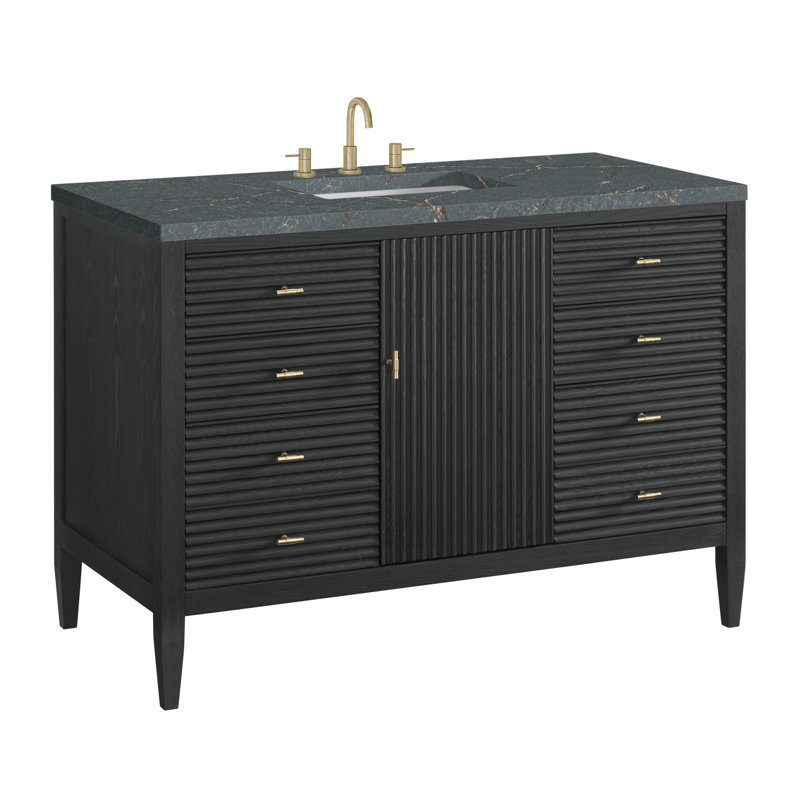 Myrrin 48'' W Single Vanity, Carbon Oak, Parisian Blue, 8" Widespread
