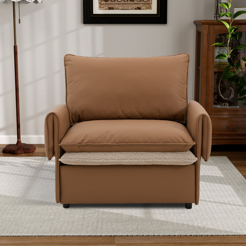 Fauteuil d'appoint rembourré l 41,1 po, Similicuir orange foncé