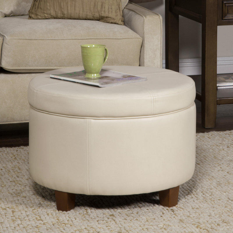 Breyonce Faux Leather Ottoman, Cream Faux Leather