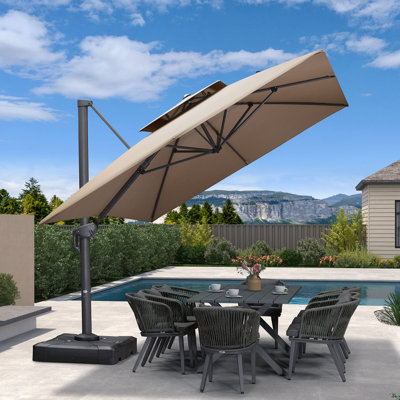 10' x 13' Rectangular Double Top Cantilever TiltIng Umbrella With Base And 360° Rotation,Taupe